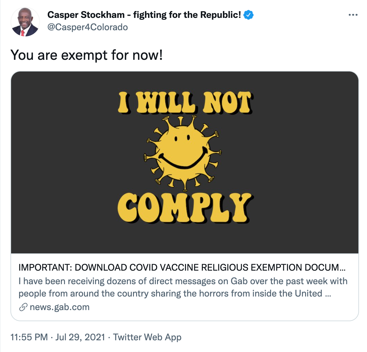 Casper Stockham Gab post