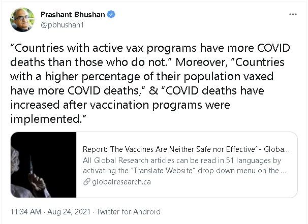 Prashant Bhushan Tweets Global Research