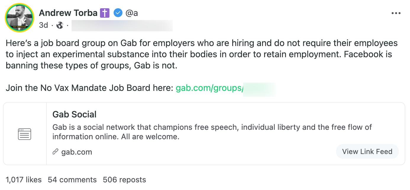 Torba job posting group announcement post