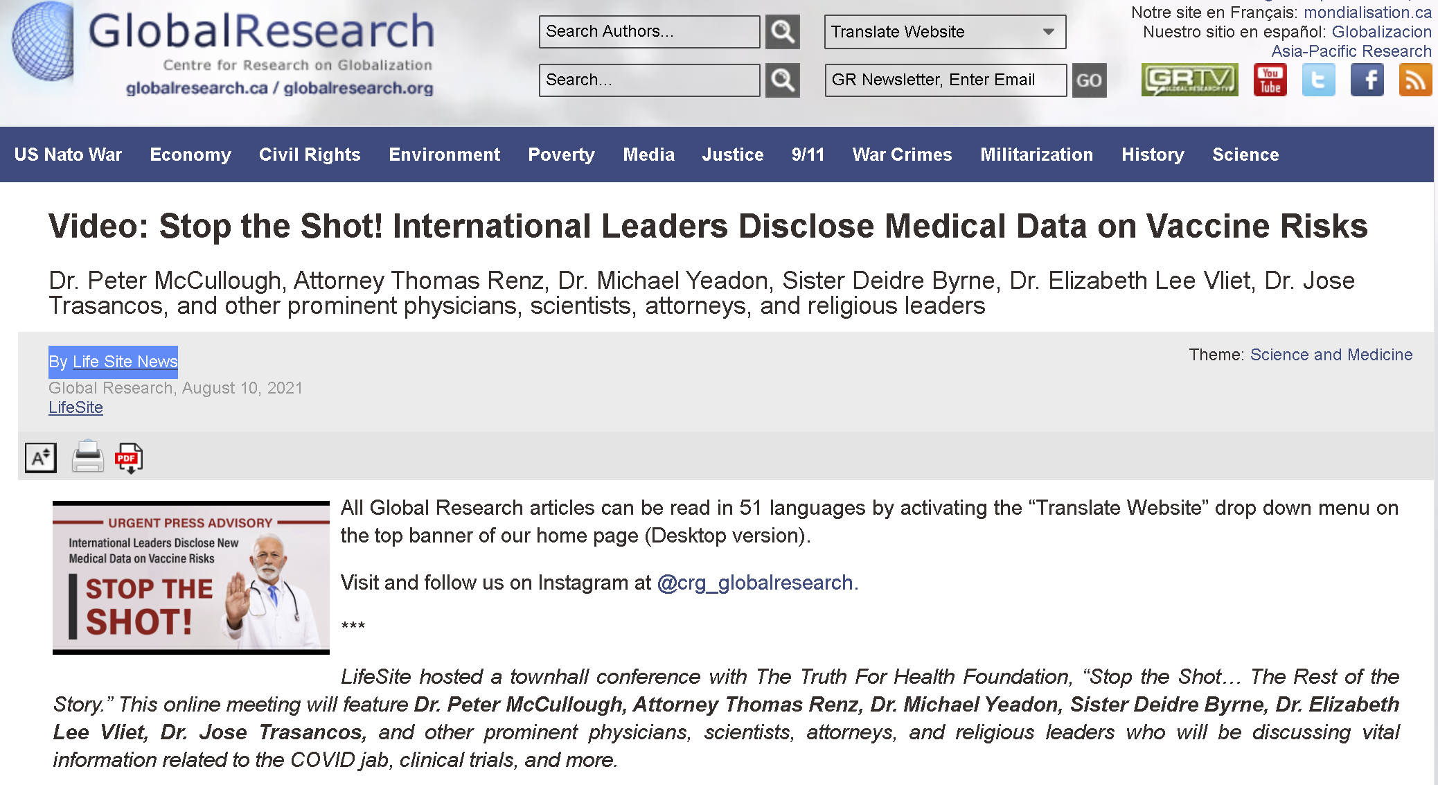 Global research republishes lifesite