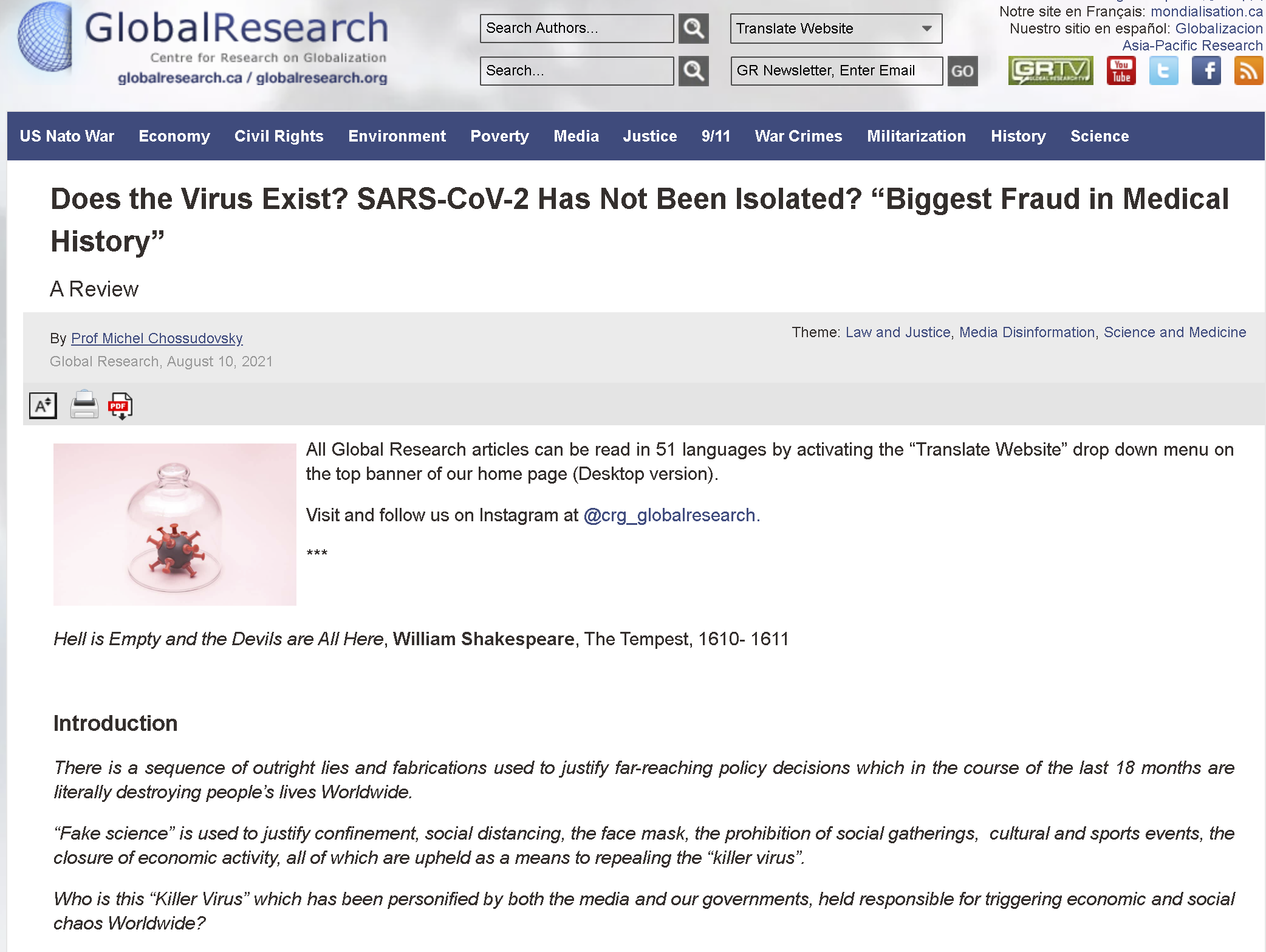 global research article asks does the virus even exist