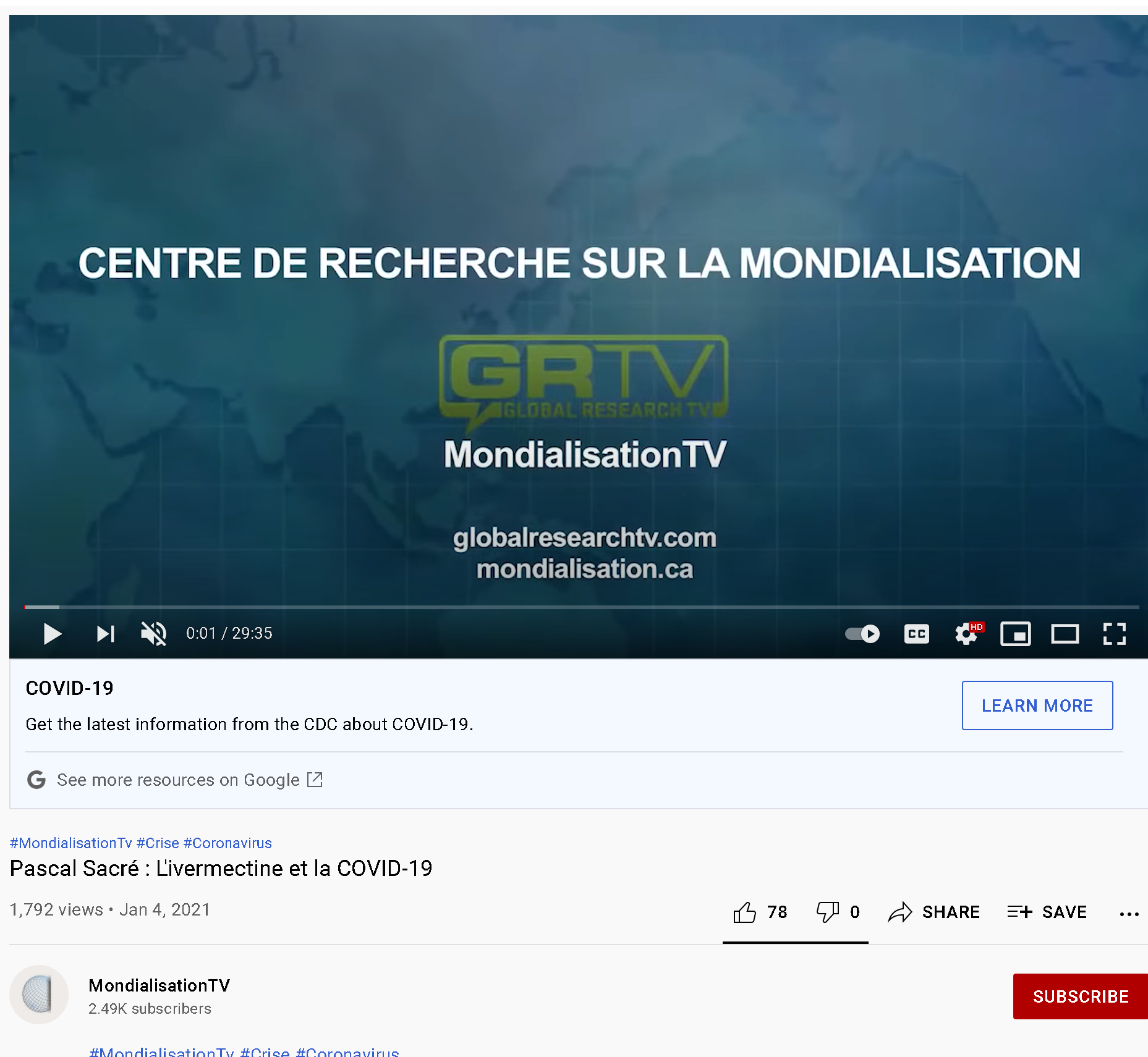 Global Research Youtube French Ivermectin and COVID-19 on channel too.png