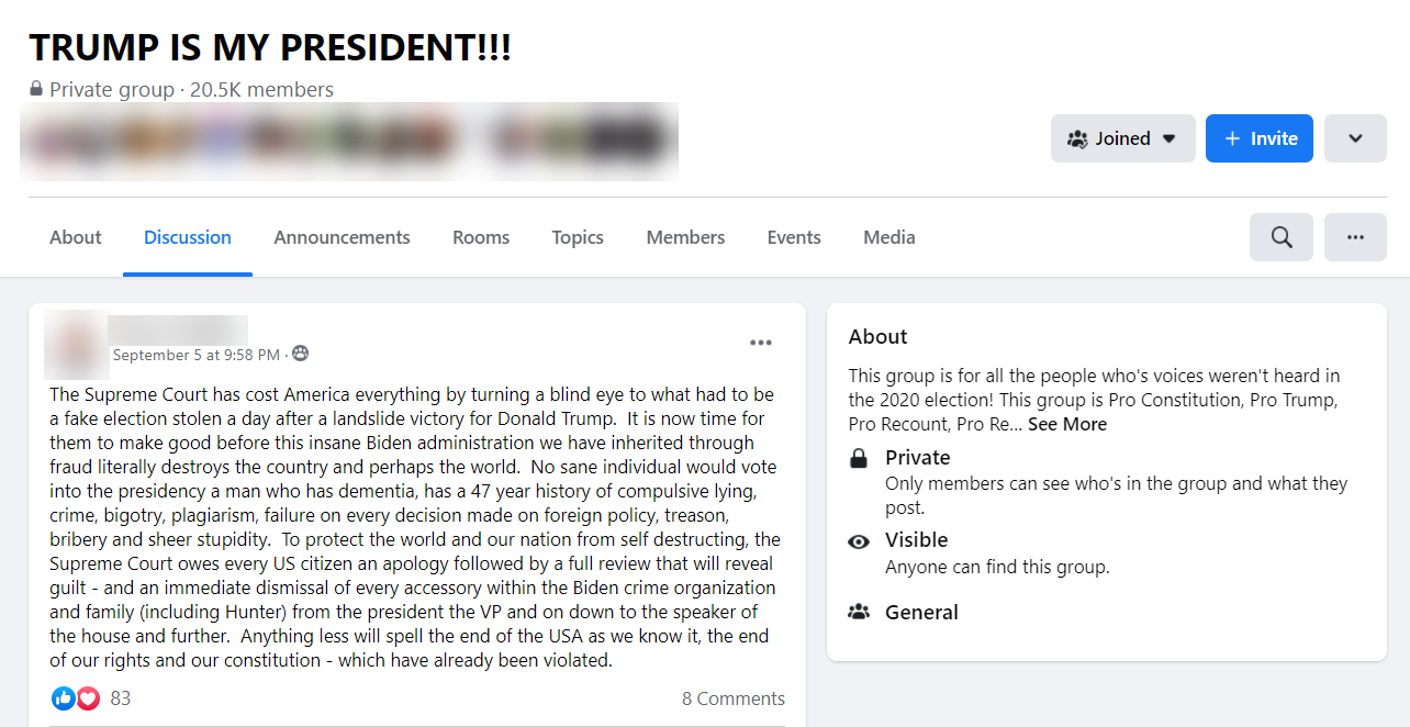 Post from "TRUMP IS MY PRESIDENT!!!" - September 5, 2021