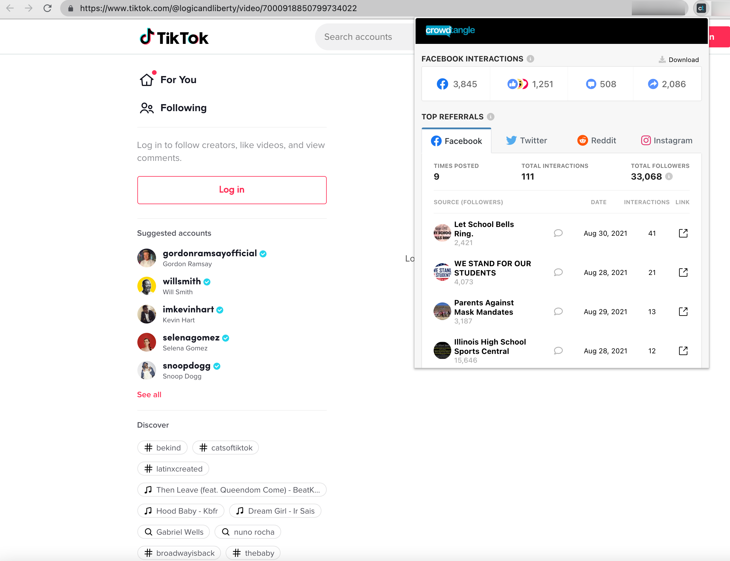 image of Facebook posts sharing a tiktok video