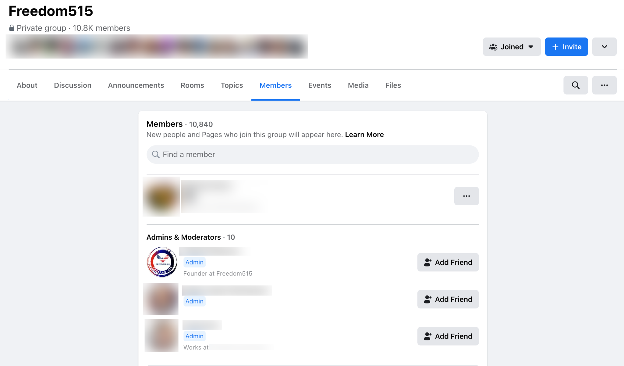 image of facebook group's admins