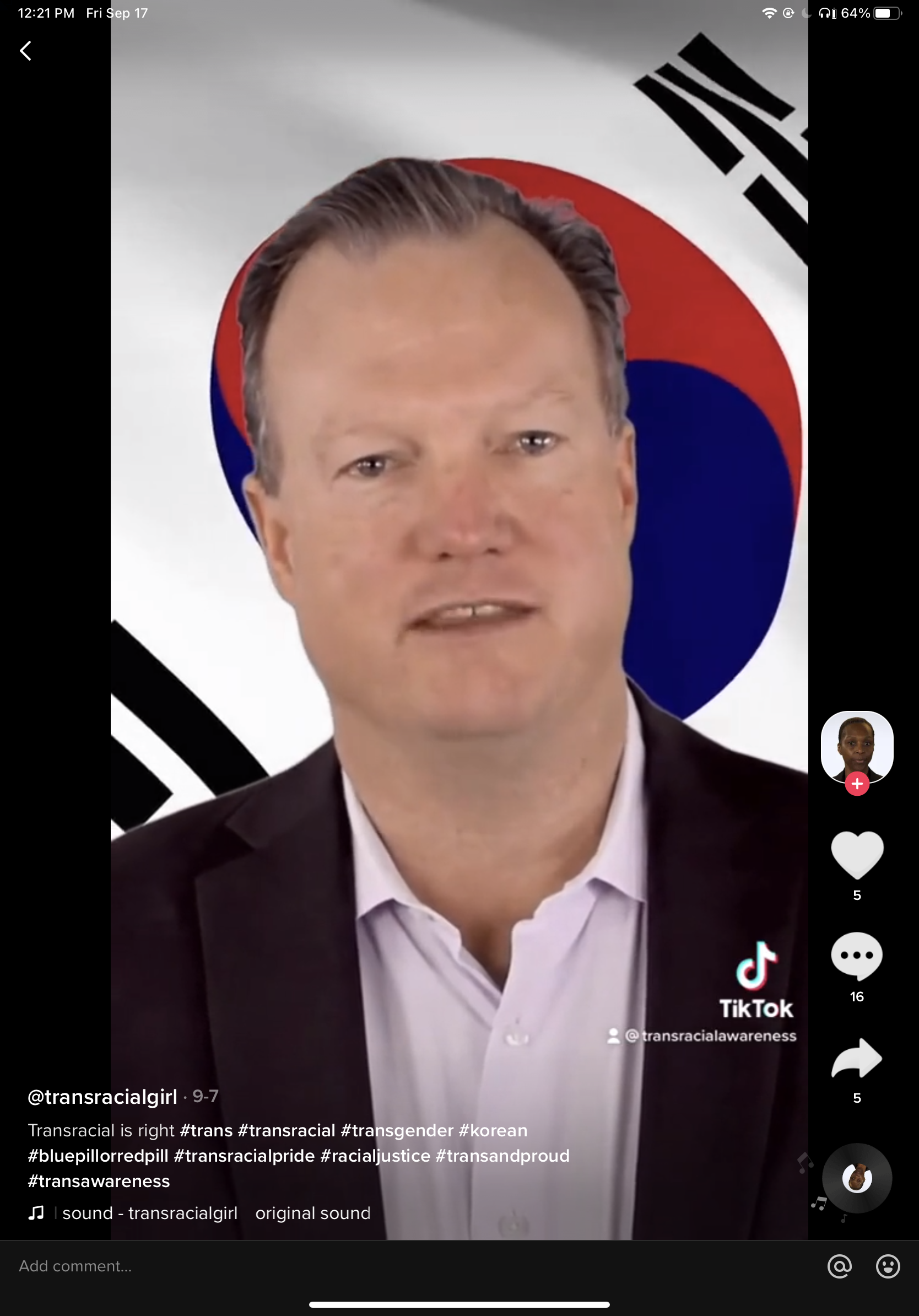 white deep fake claiming to identify as Korean