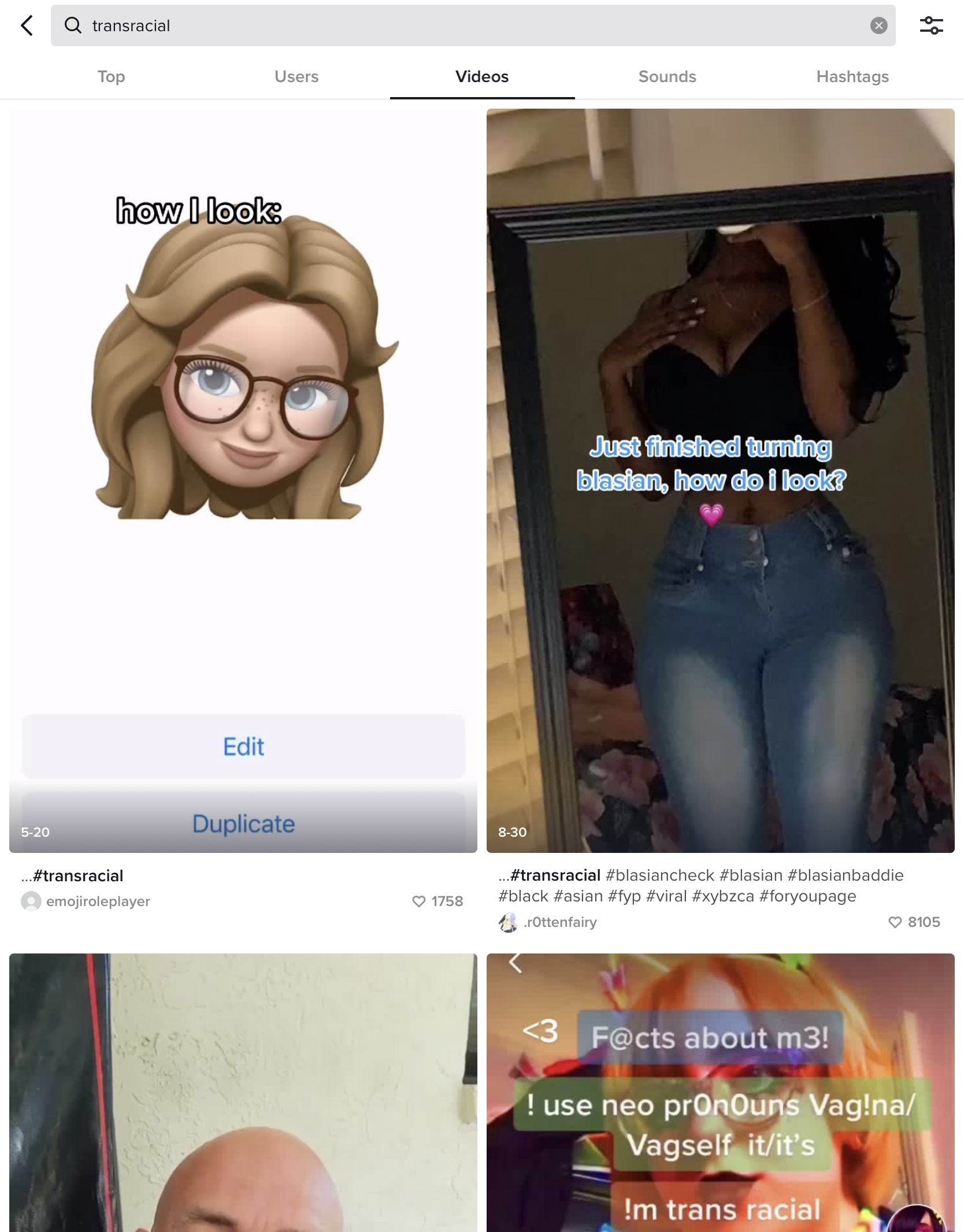transracial tiktok video tab