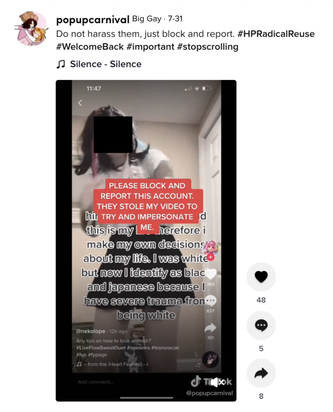 tiktok transracial harassment