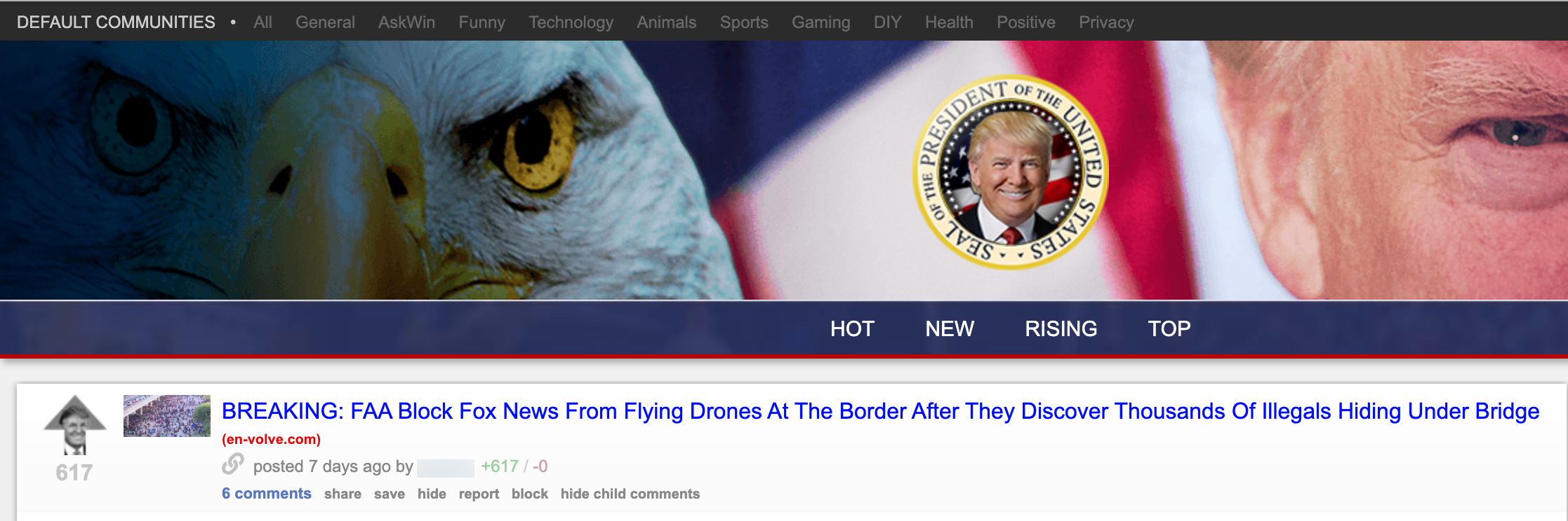 Patriots.win screengrab of forum discussing the FAA flight restriction at the border