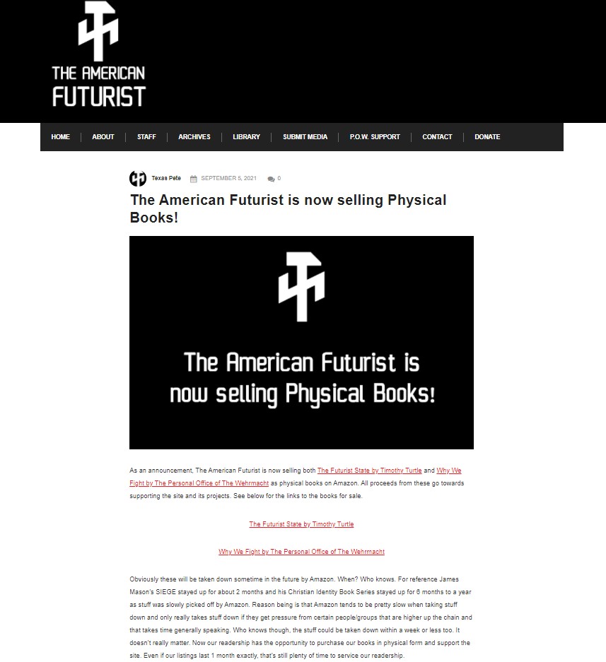 screenshot of American Futurist website
