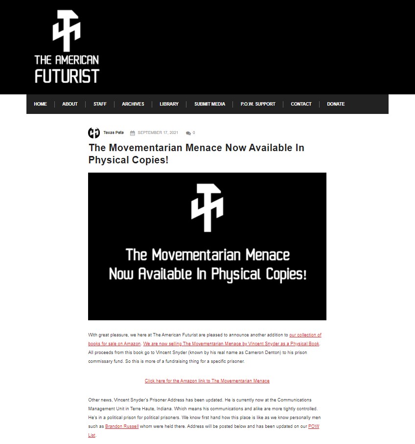 screenshot of American Futurist website