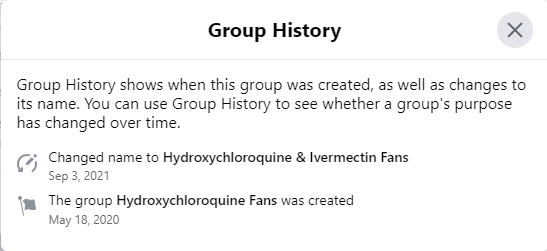 Screenshot of the group's history, including its recent name change