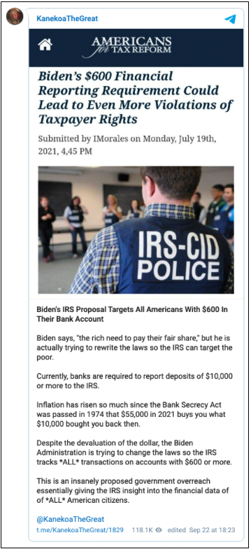 Biden tax plan distorted on Telegram