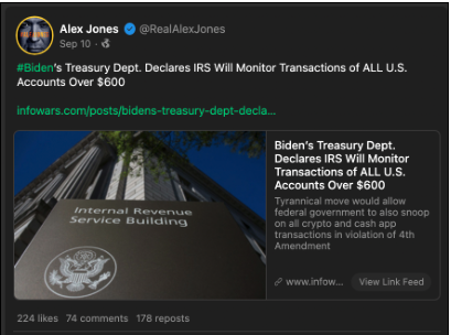 Alex Jones promotes IRS spin