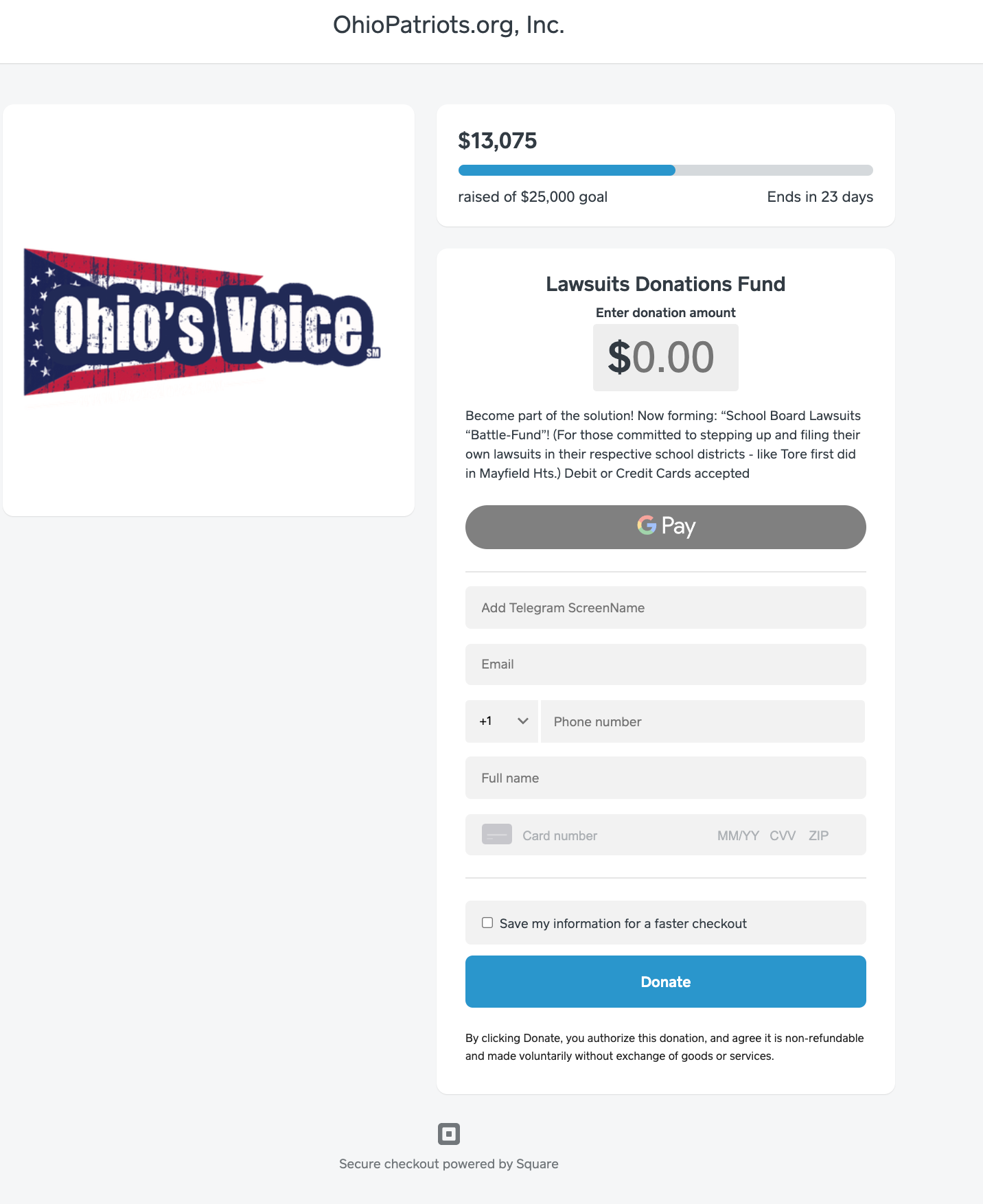 Tore donation page Square