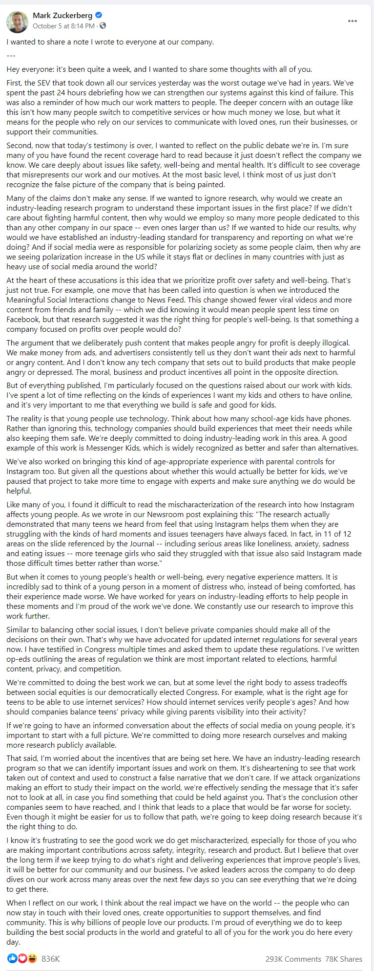 Zuckerberg addresses company about The Wall Street Journal articles 