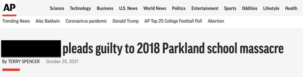 AP headline about guilty plea