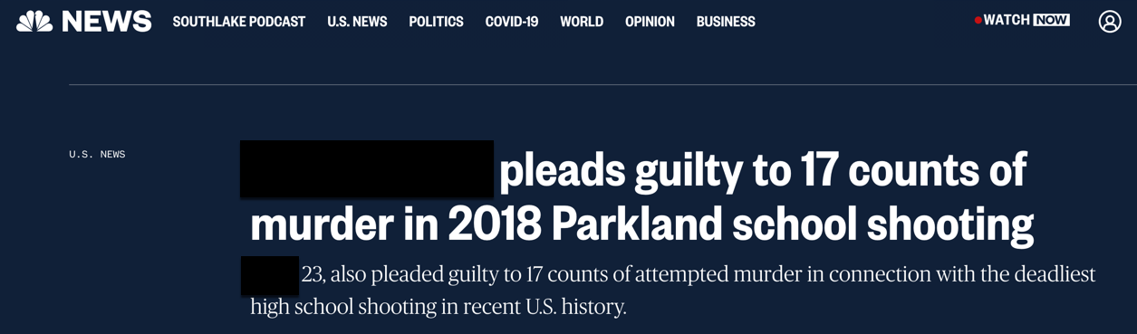NBC News headline about guilty plea