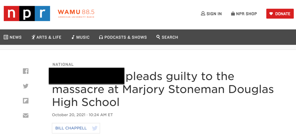 NPR headline about guilty plea