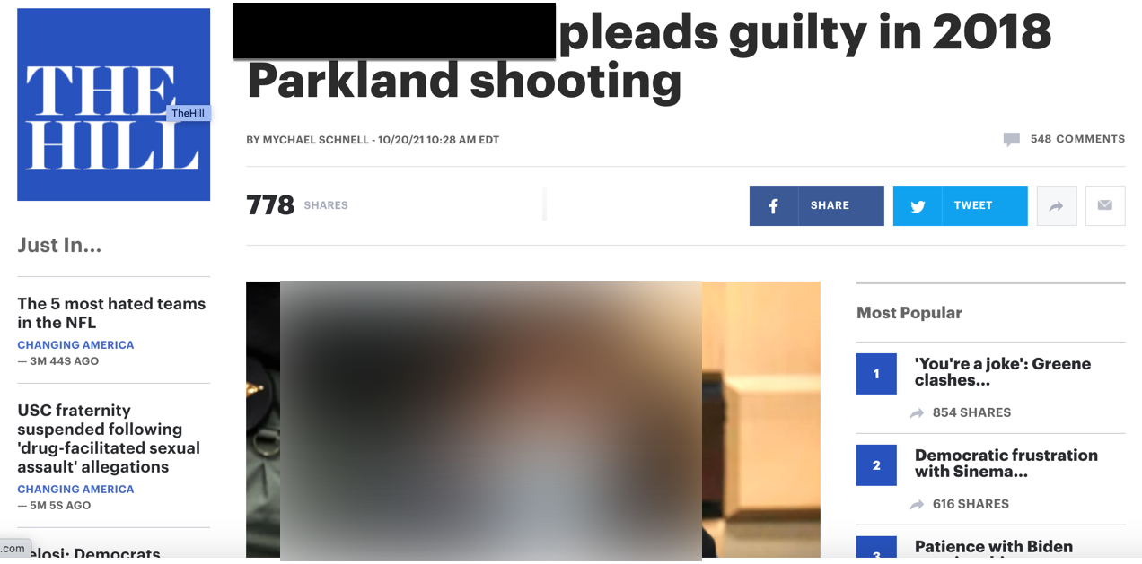 The Hill headline on the Parkland gunman guilty plea