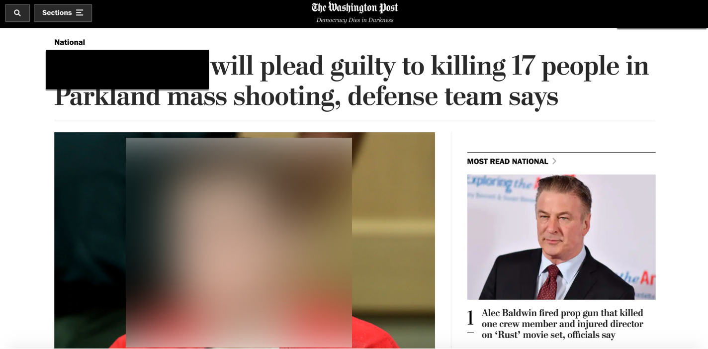 Washington Post headline on Parkland gunman guilty plea