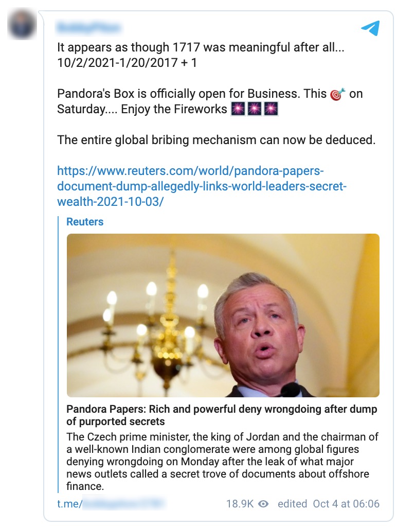 qanon influencer anticipates pandora papers
