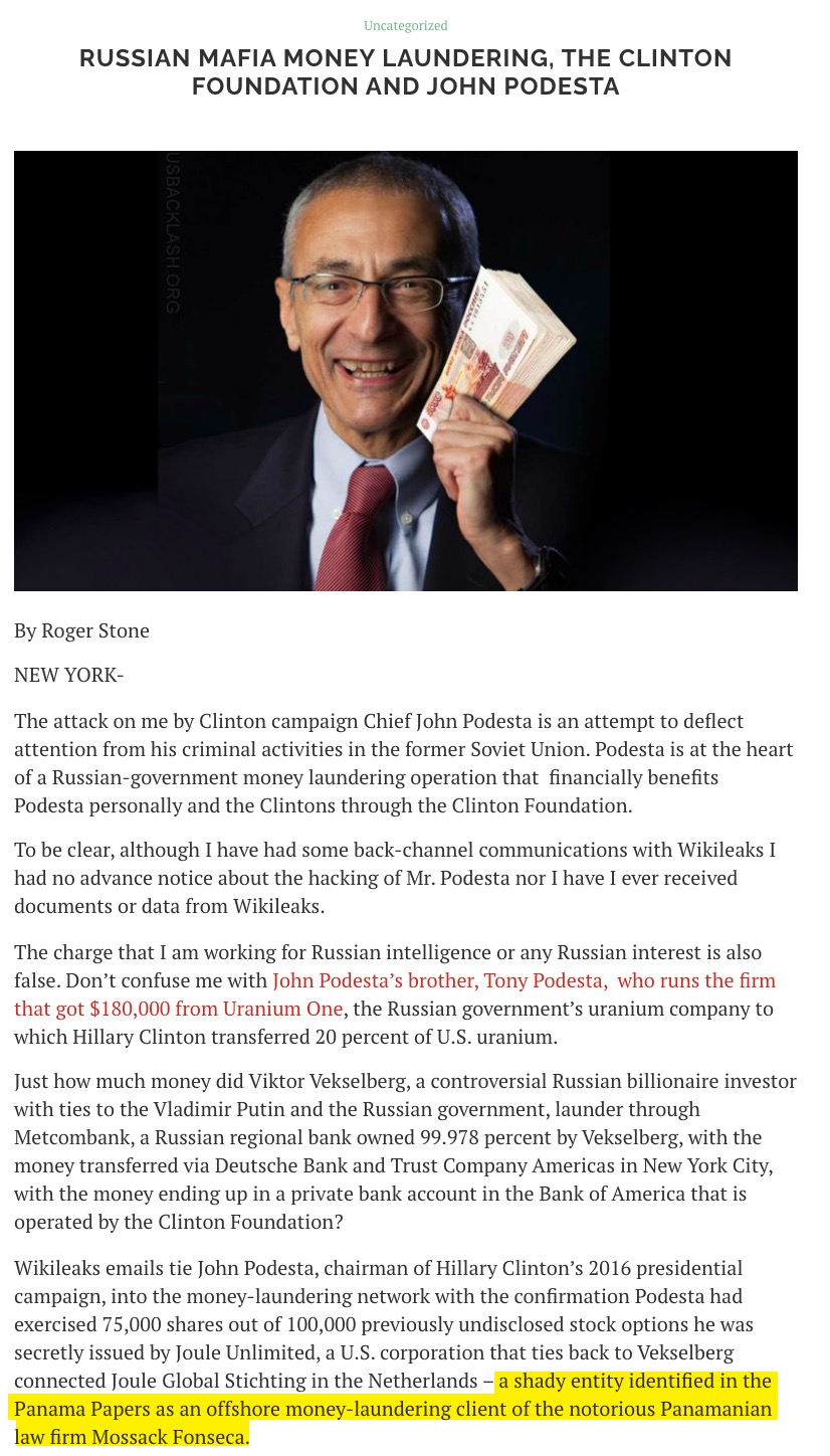Roger Stone article cites the Panama Papers