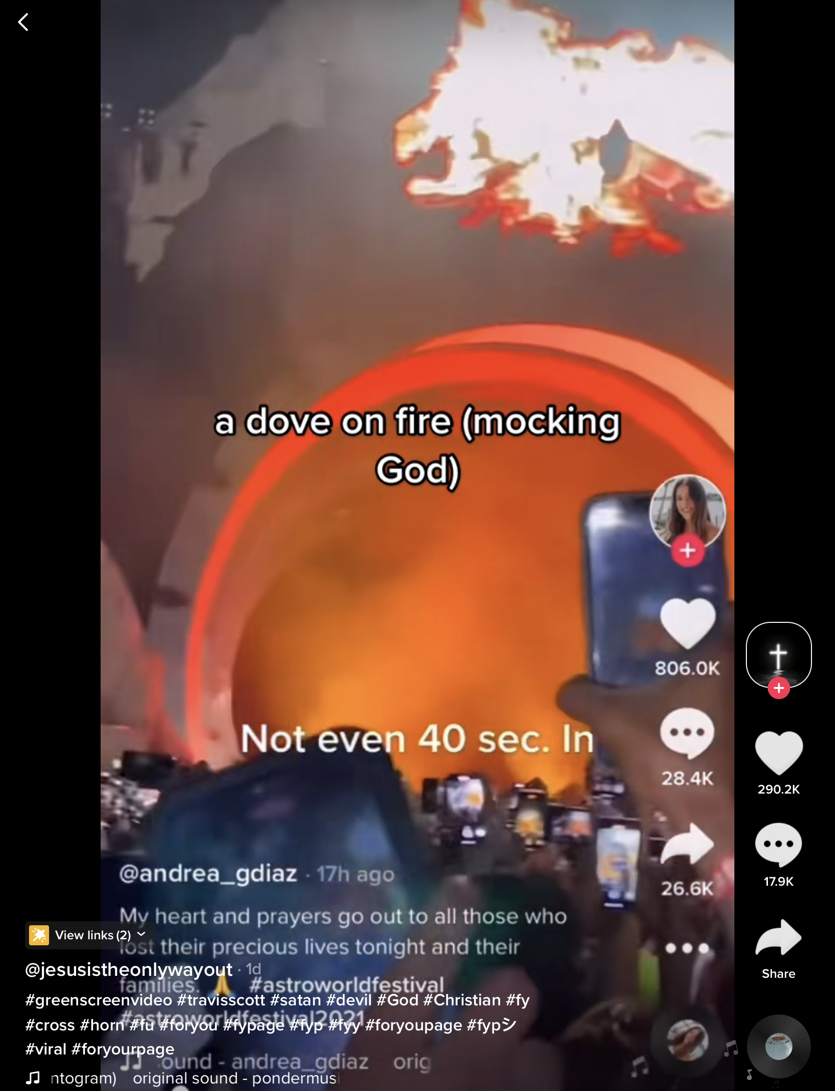 Dove on fire at Astroworld festival is supposedly symbolic of Travis Scott mocking the Christian god 