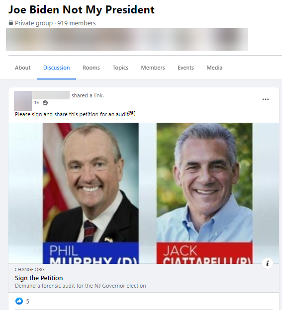 Post from "Joe Biden Not My President" sharing a petition link to an audit