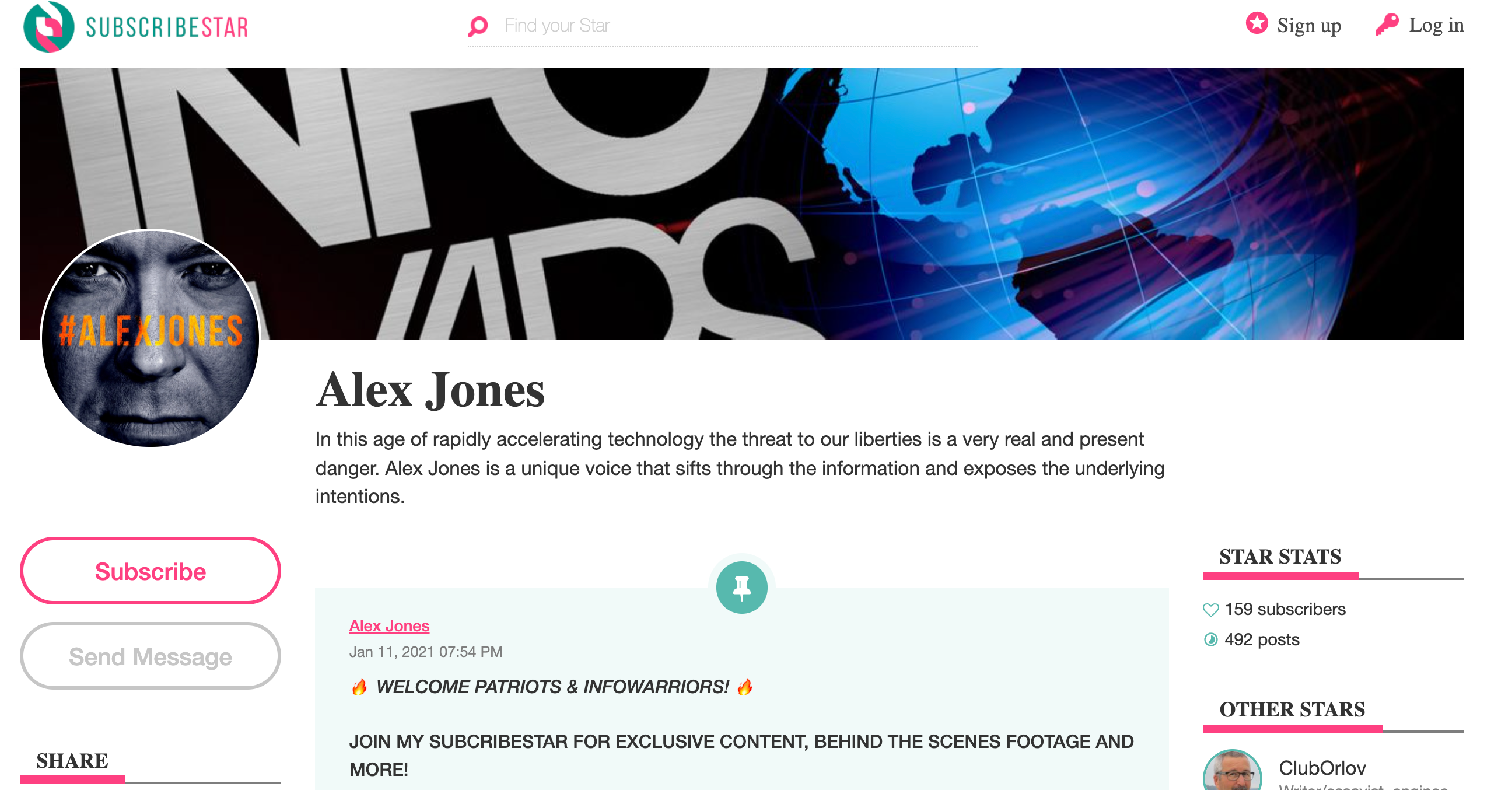 Alex Jones Subscribestar