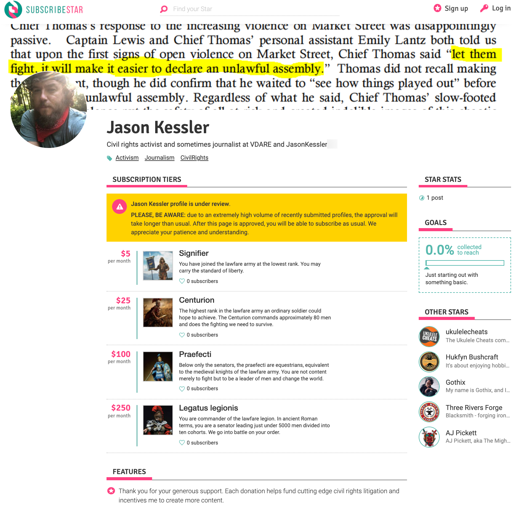 Jason Kessler Subscribestar