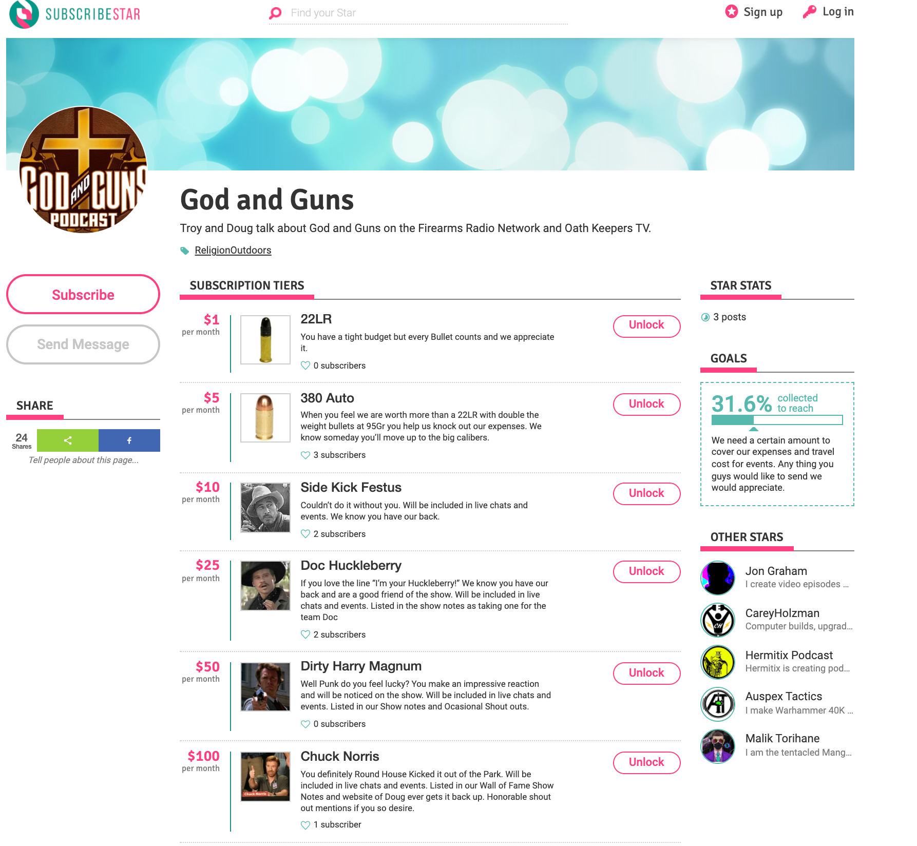 God and Guns Subscribestar