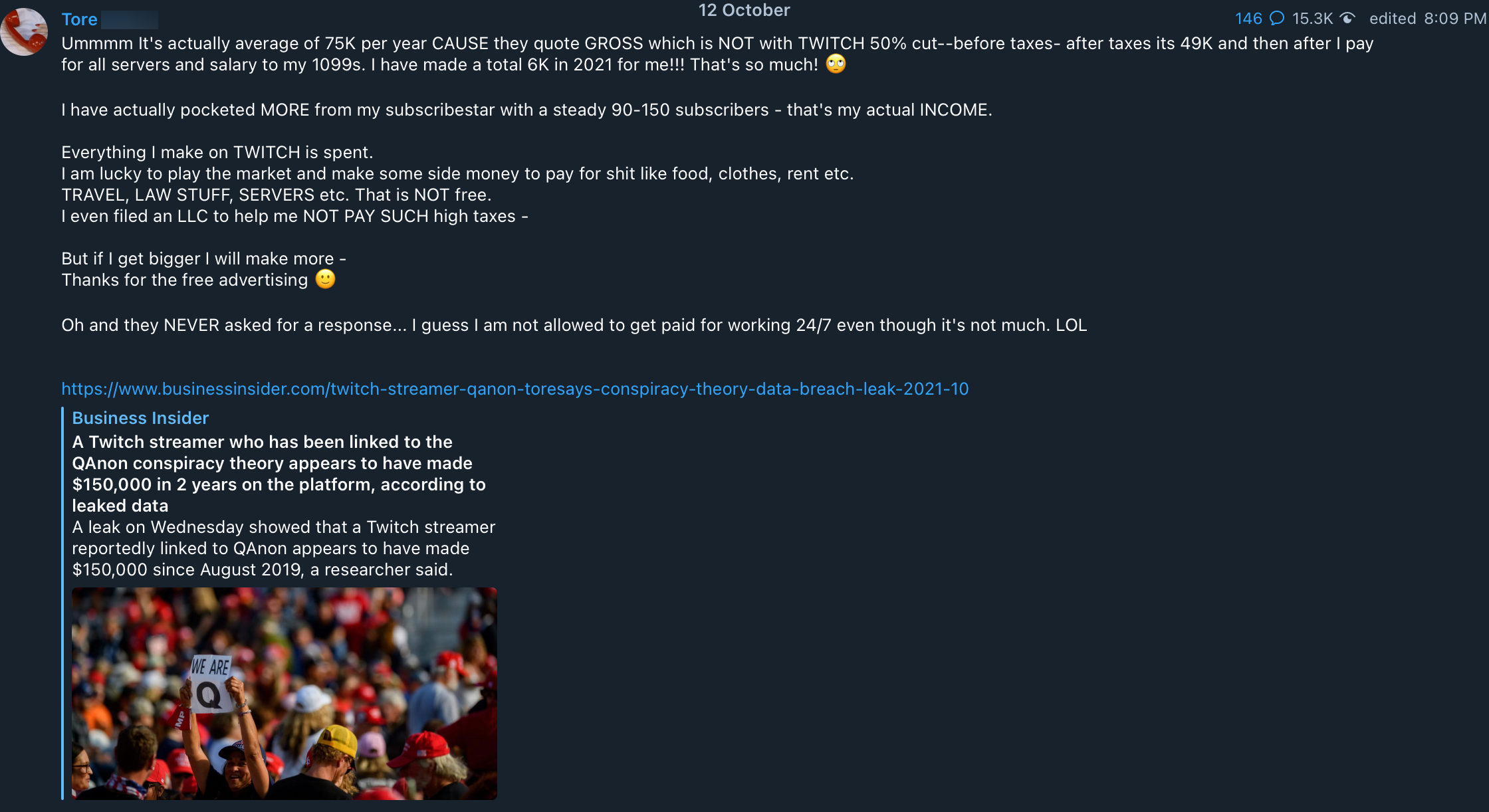 Tore Subscribestar post