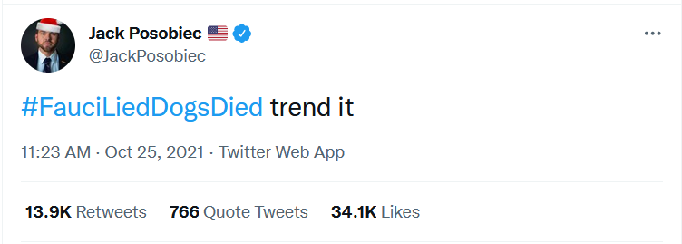 Jackposobiec - Oct 25 2021 - Fauci tweet 1.1