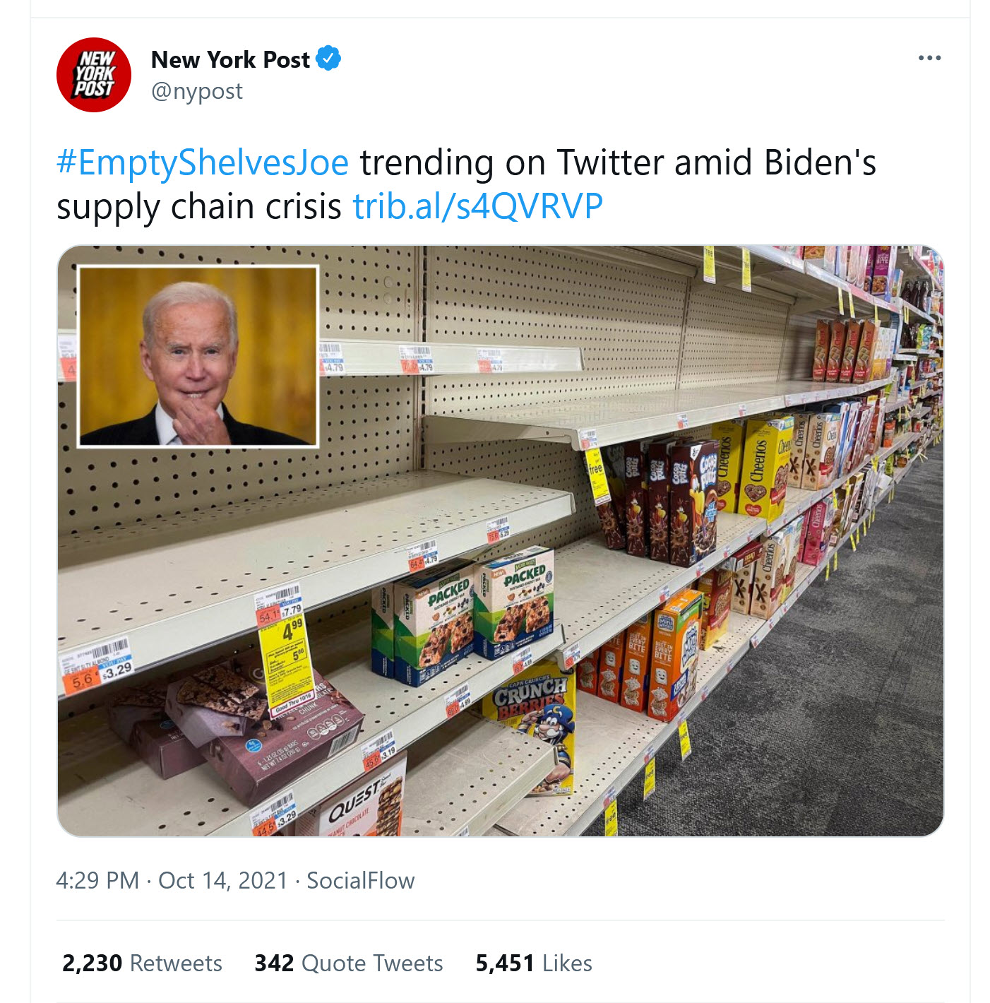 NYpost - oct 14 - emptyshelvesjoe