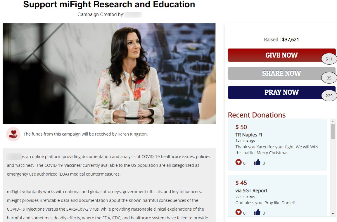 Karen Kingston fundraising page SGT Report