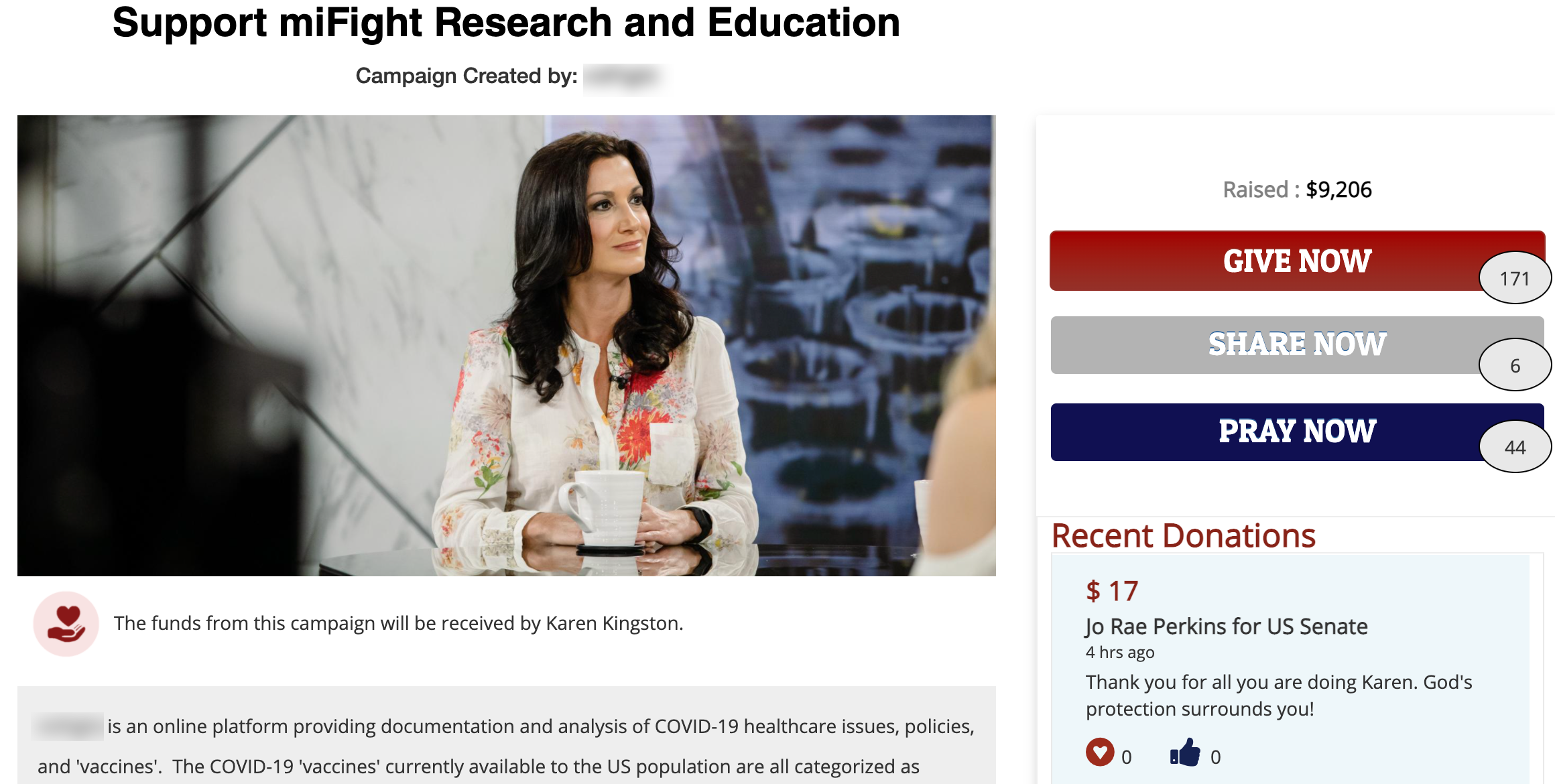 Karen Kingston fundraising page Perkins