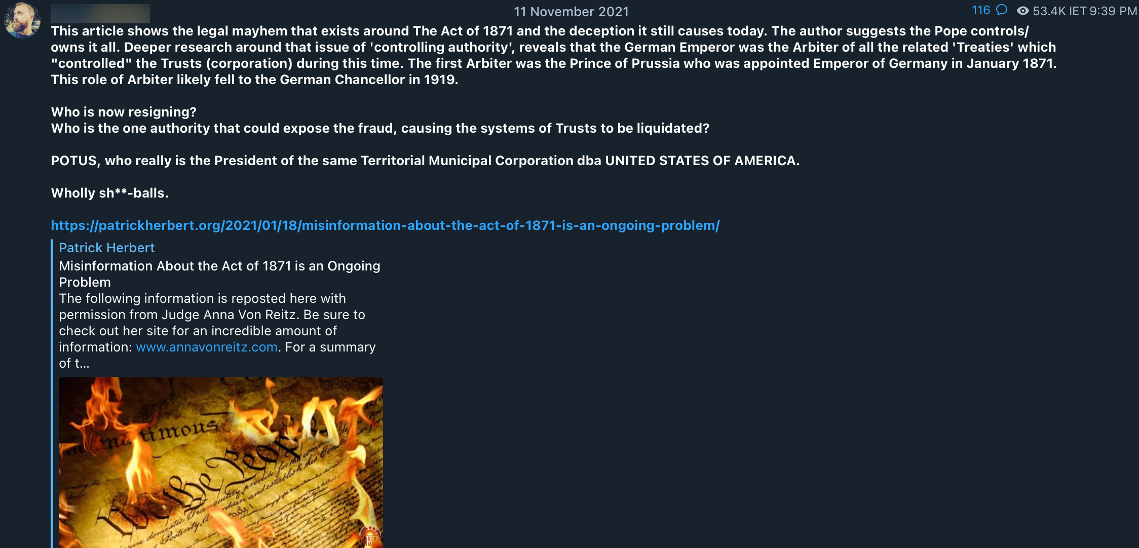 QAnon influencer 1871 post