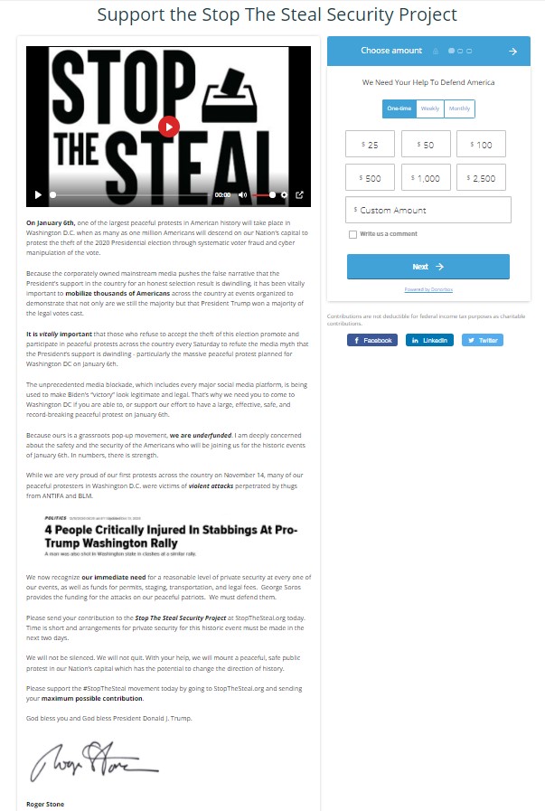 screenshot of Stop the Steal Security Project website 