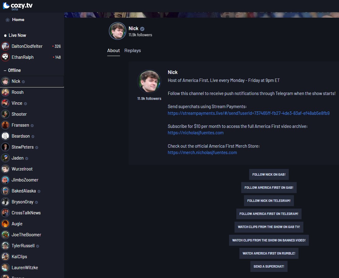 screenshot of Cozy.tv 