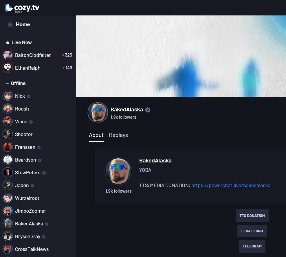 screenshot of cozy.tv