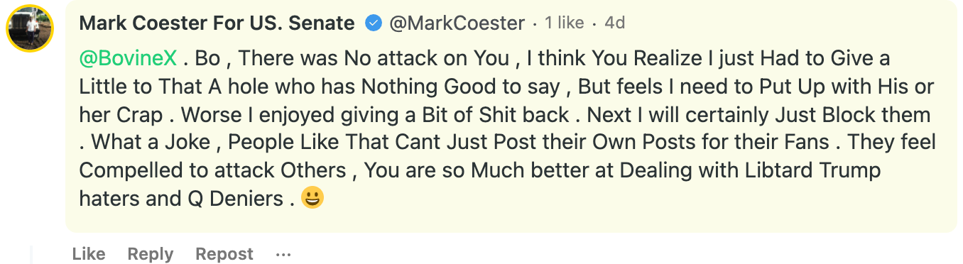 Mark Coester QAnon post