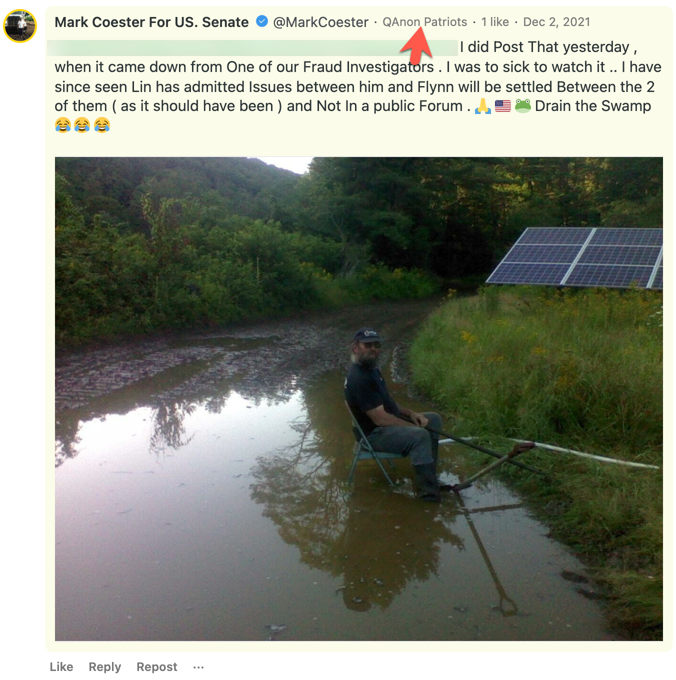 Mark Coester QAnon Gab group post