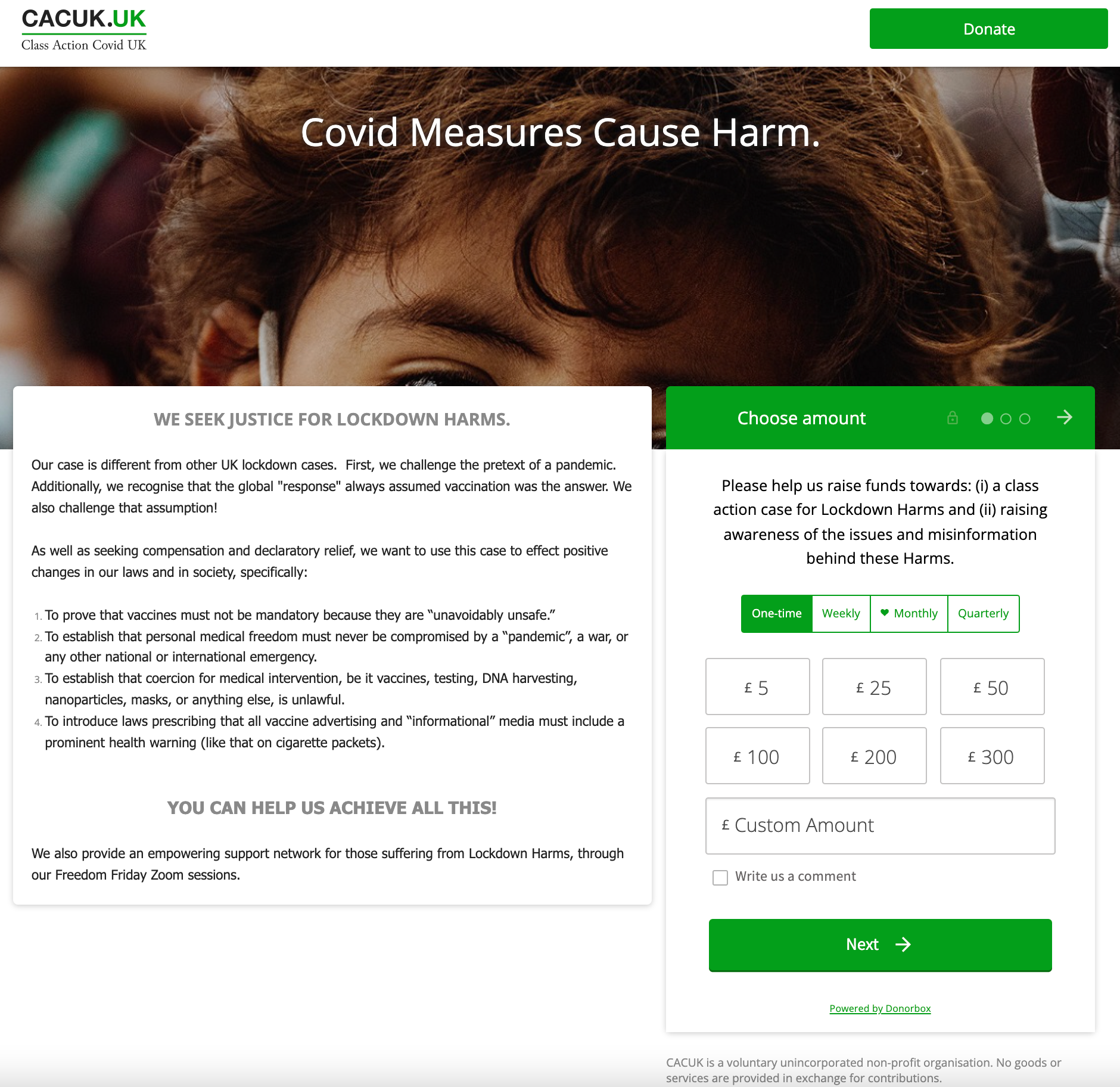 Class Action Covid UK Donorbox page