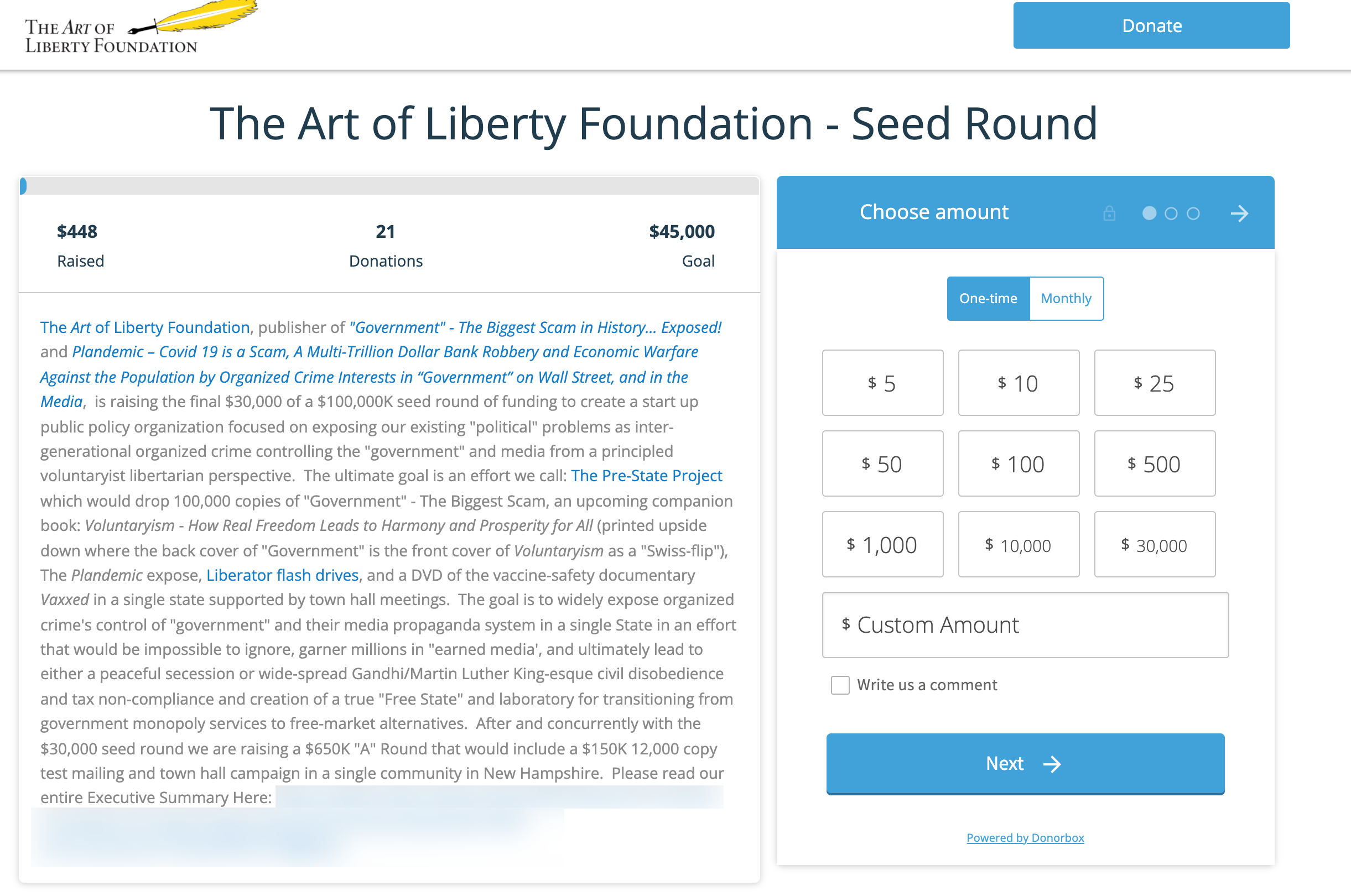 The Art of Liberty Foundation Donorbox page