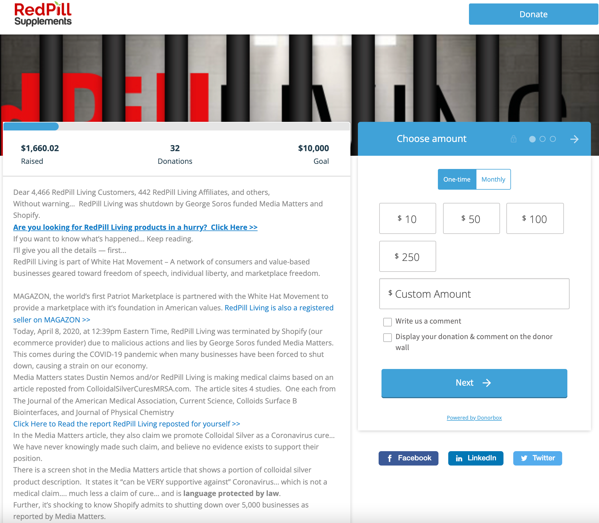 RedPill Living Donorbox page