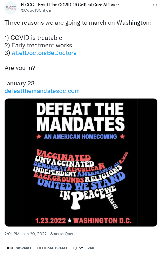 FLCCC Twitter promoting the march