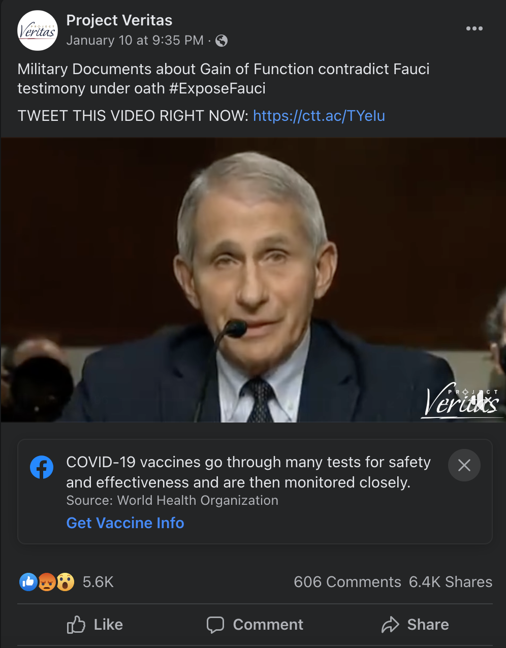 From a January 10, 2022, post on the Project Veritas Facebook page. 