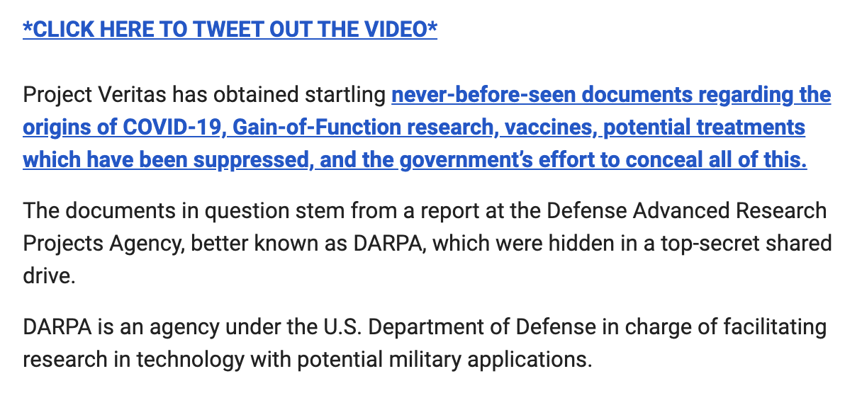 From a January 10, 2022, email from Project Veritas. 