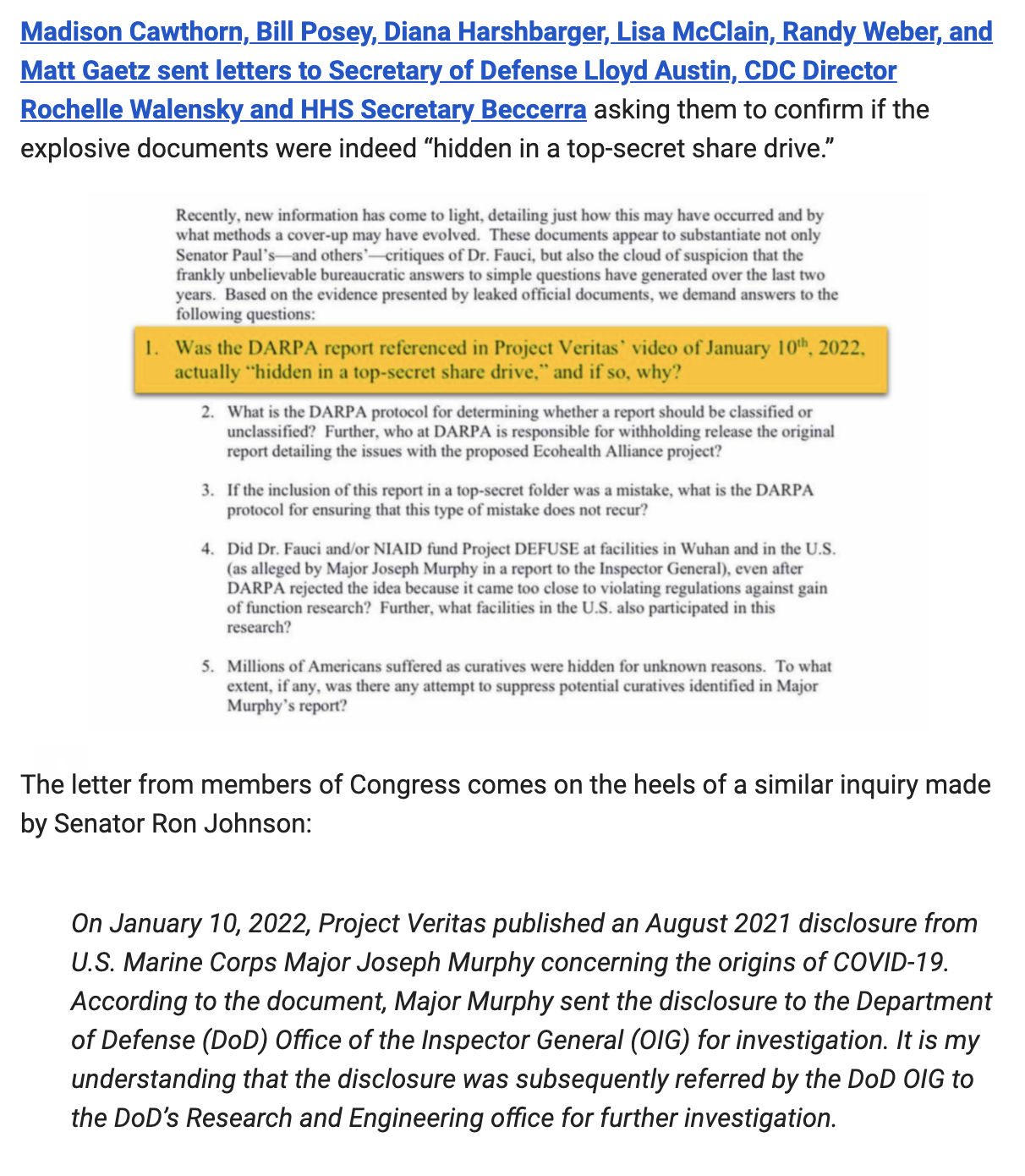 From a January 13, 2022, email from Project Veritas. 